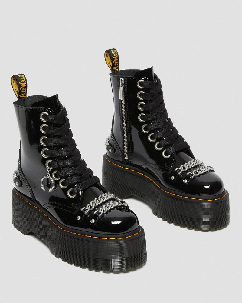 Women's Dr Martens Jadon Max Chain Patent Leather Platform Boots Black | AU 240UZG